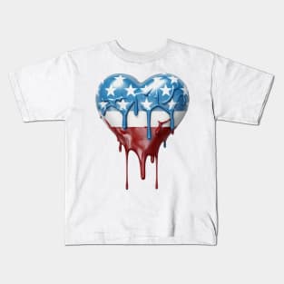 American Flag Dripping Heart #3 Kids T-Shirt